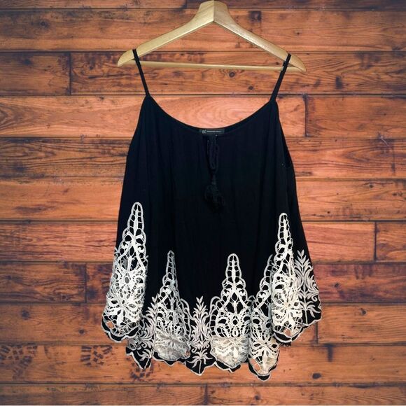 INC International Concept Black Cold Shoulder White Lace Blouse XXL - Picture 1 of 7